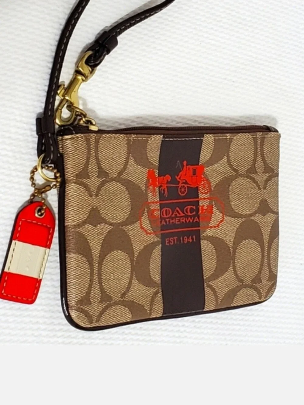 Coach Heritage Stripe Collection Zip Wristlet